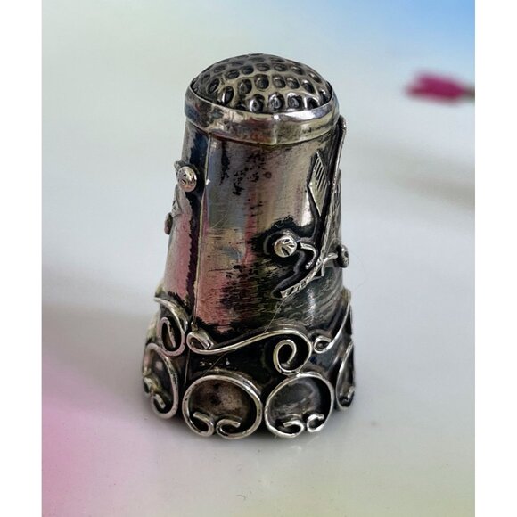 Vintage lot 2 Thimbles Ornate Taxco Mexico Sterling Alpaca silver - Picture 13 of 15